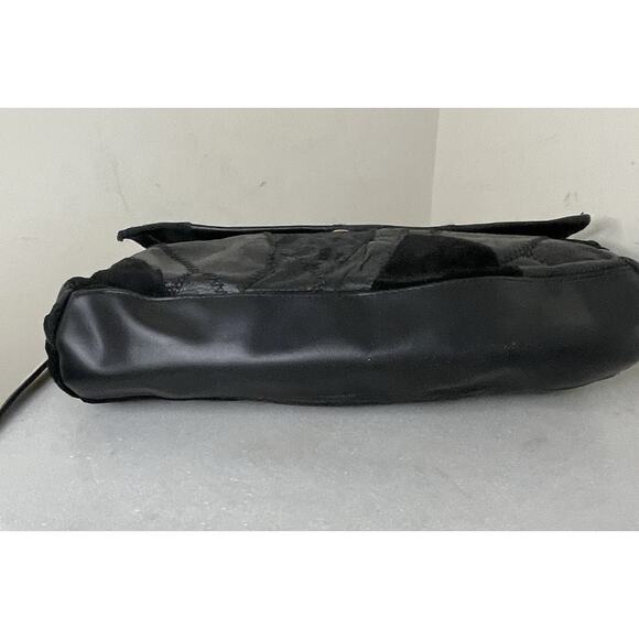 VTG Black Patchwork Boho Leather Suede 80s Shoulder Crossbody Bag Glam Studio 54 - Picture 12 of 16